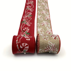 Christmas Wired Edge Candy Ribbon Red Cane Snowflake Craft Ribbon
