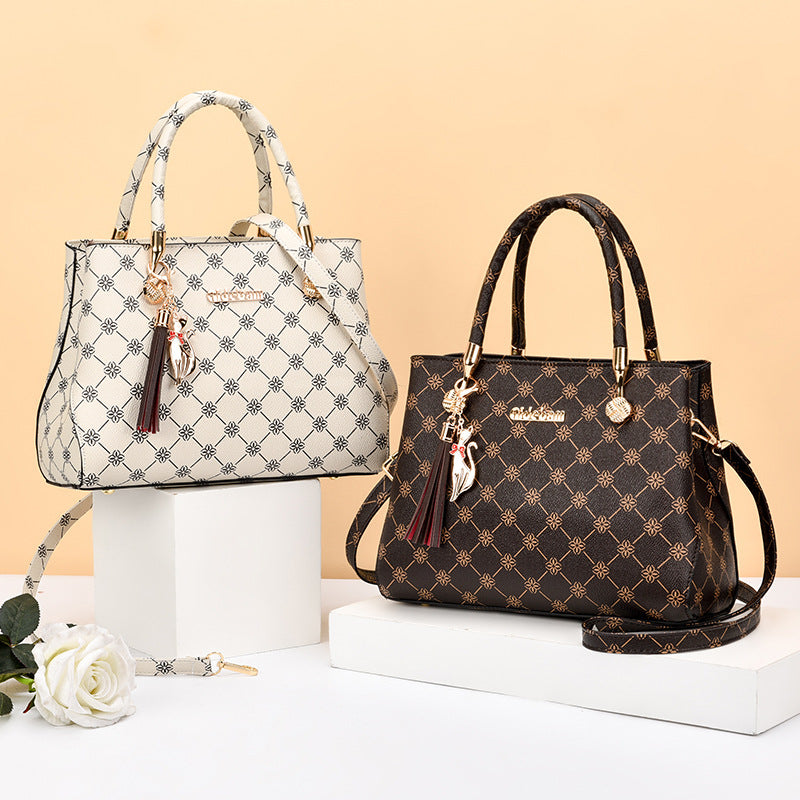 Geometric Top Handle Bag Zipper Shoulder Bag