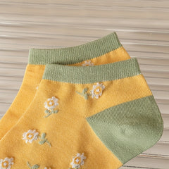 5 Pairs Floral & Heart Print Socks Low Cut Women's Stockings