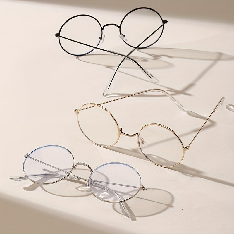 Round Metal Clear Lens Glasses Students Spectacles Frame