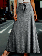 Solid Drawstring High Rise Maxi Skirt