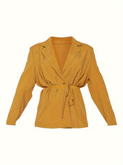  Solid Long Sleeve Workwear Blazer With Belt
