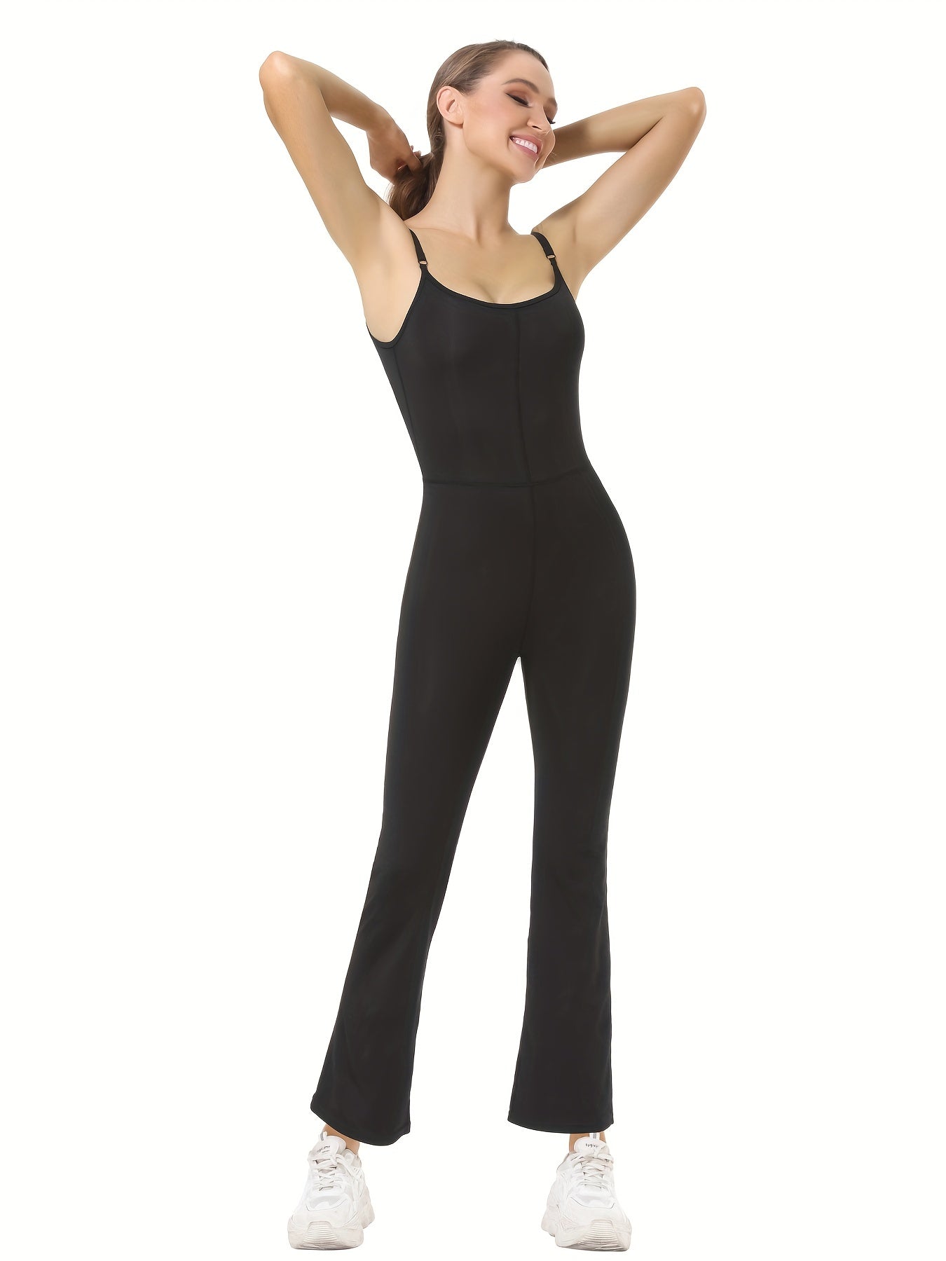 Women's Spaghetti Strap Flare Jumpsuit Bodycon Bodysuit