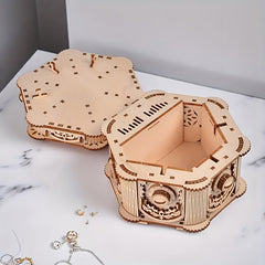 DIY 3D Wooden Puzzle Music Jewelry Box Vintage Storage Chest