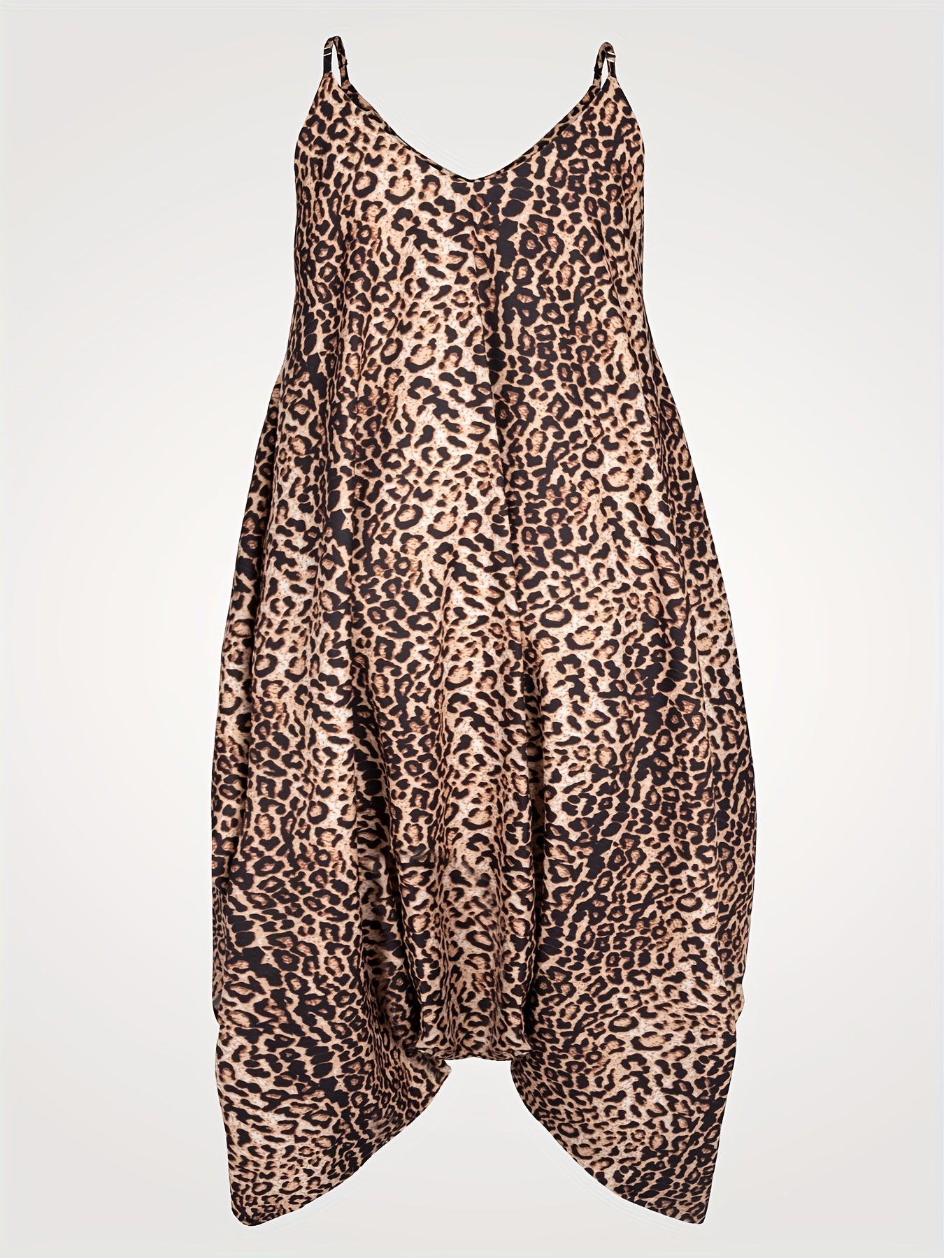  Leopard Print V Neck Harem Jumpsuit