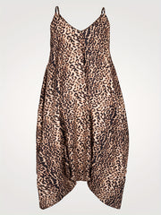  Leopard Print V Neck Harem Jumpsuit