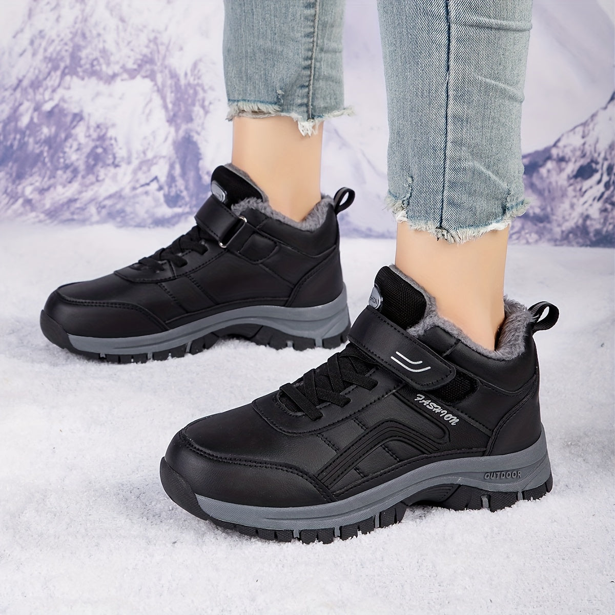 Warm Winter Snow Boots Fur Lined Slip Resistant