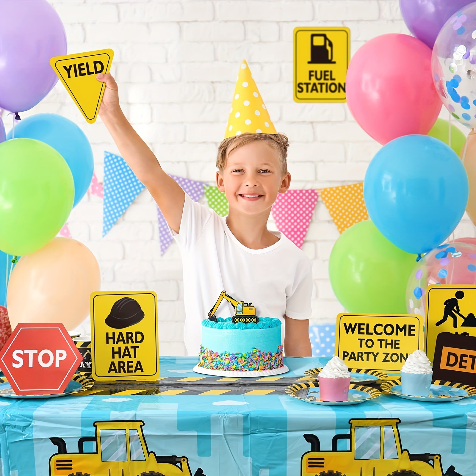 12pcs Size 8 Construction Zone Party Decorations Traffic Sign Cutouts