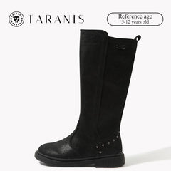 TARANIS Girls Classic Knee High Boots Suede Soft Anti-Slip High Top Winter Shoes