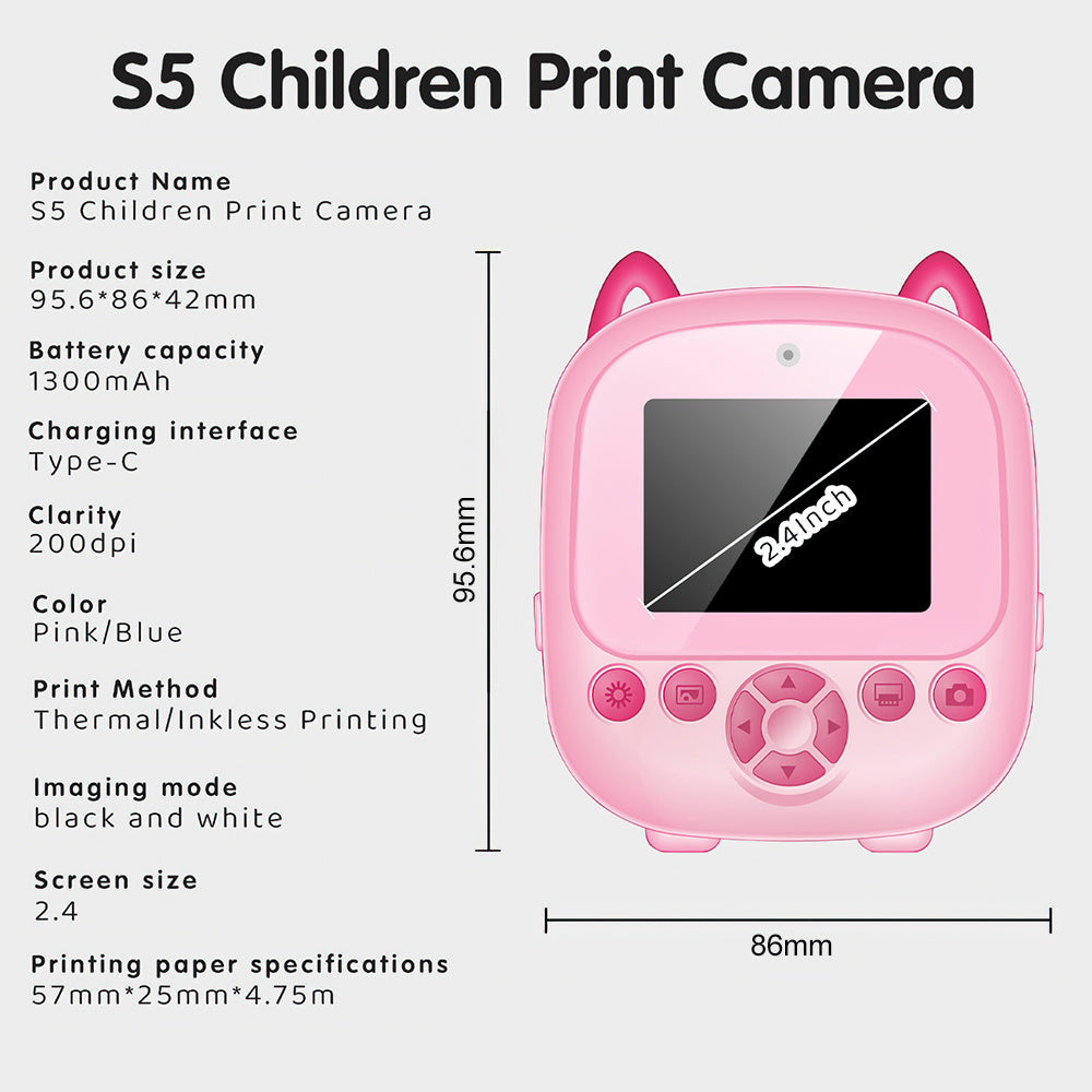 Portable Mini Photo Printer & Digital Camera for Kids USB C Charging