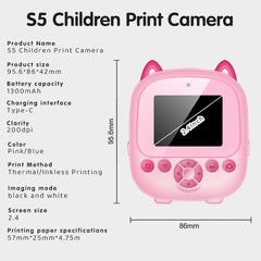 Portable Mini Photo Printer & Digital Camera for Kids USB C Charging