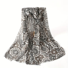 Boho Geometric Print Scarf Vintage Frayed Edge Shawl
