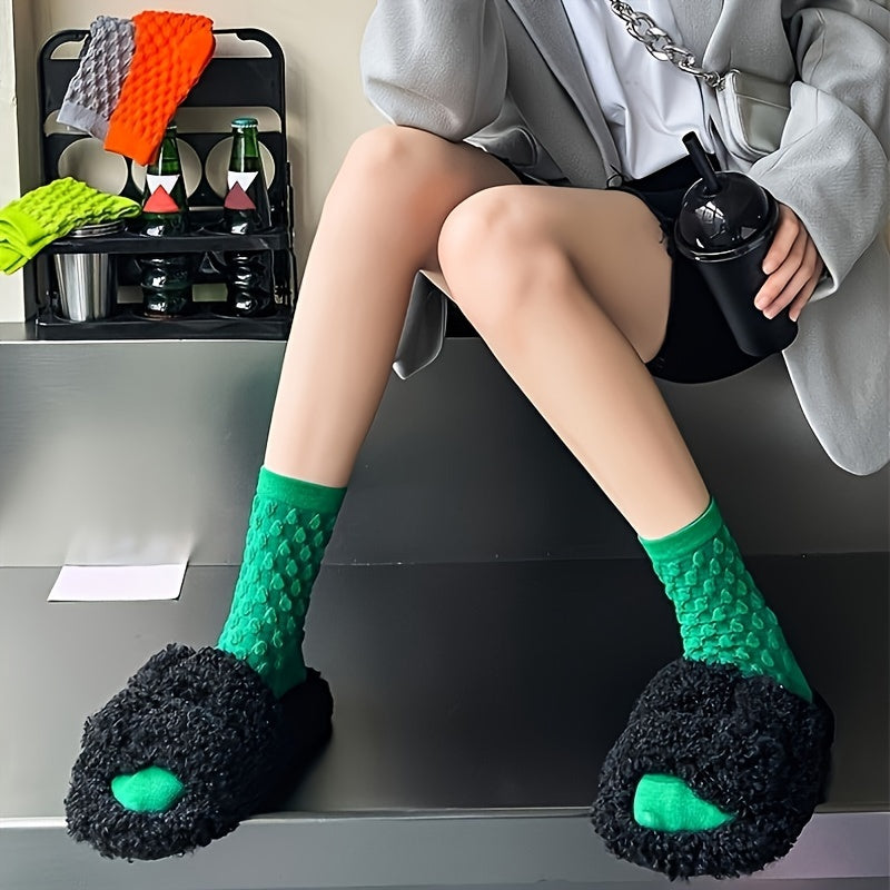 9 Pairs Textured Solid Socks Soft Mid Tube Stockings & Hosiery