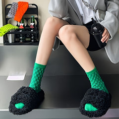 9 Pairs Textured Solid Socks Soft Mid Tube Stockings & Hosiery