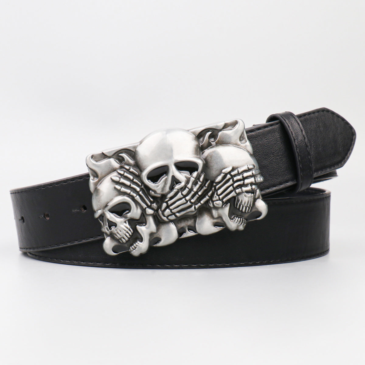 Men's Personality Skull Smooth Buckle PU Belt