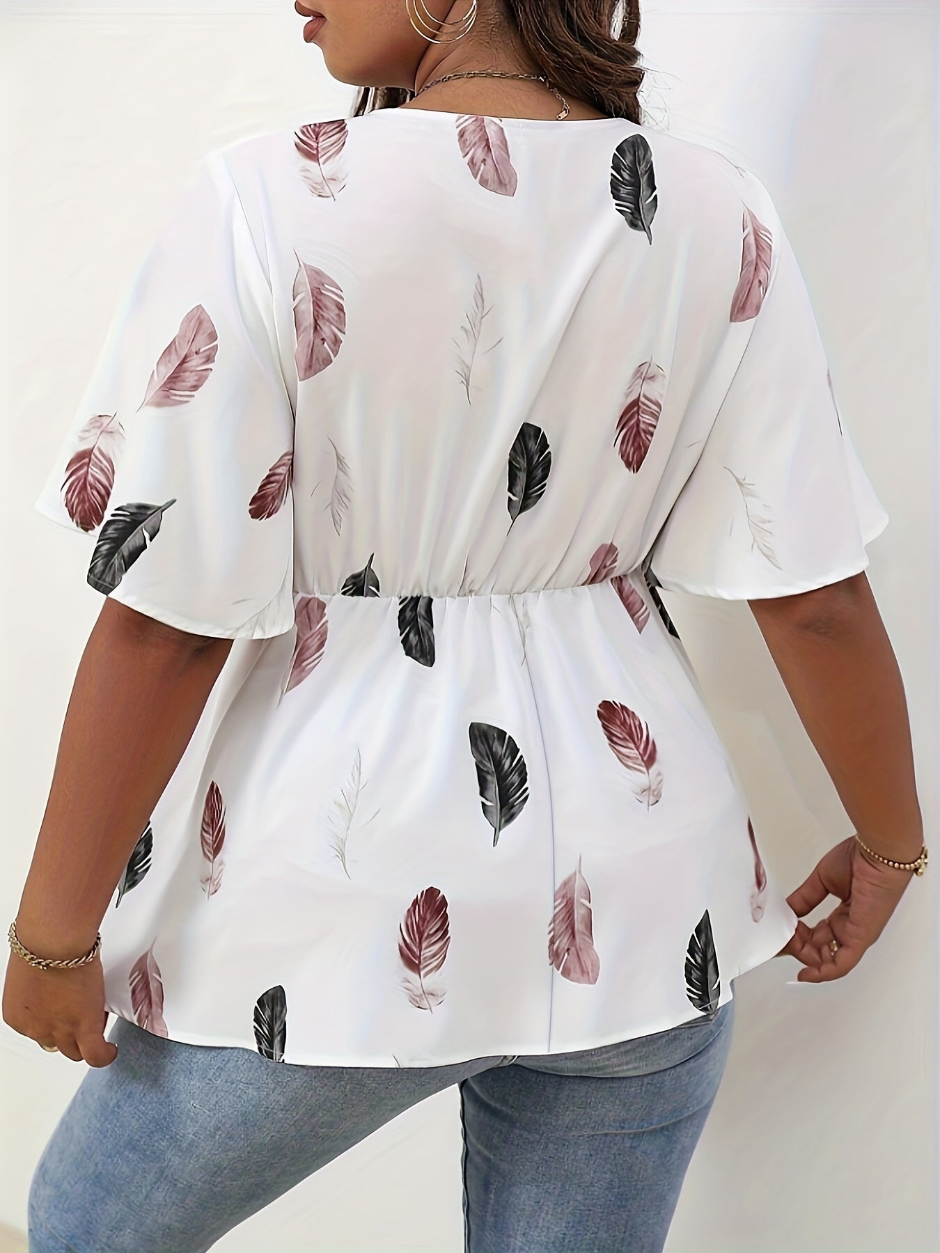 Floral Flutter Sleeve Peplum Blouse With Belt