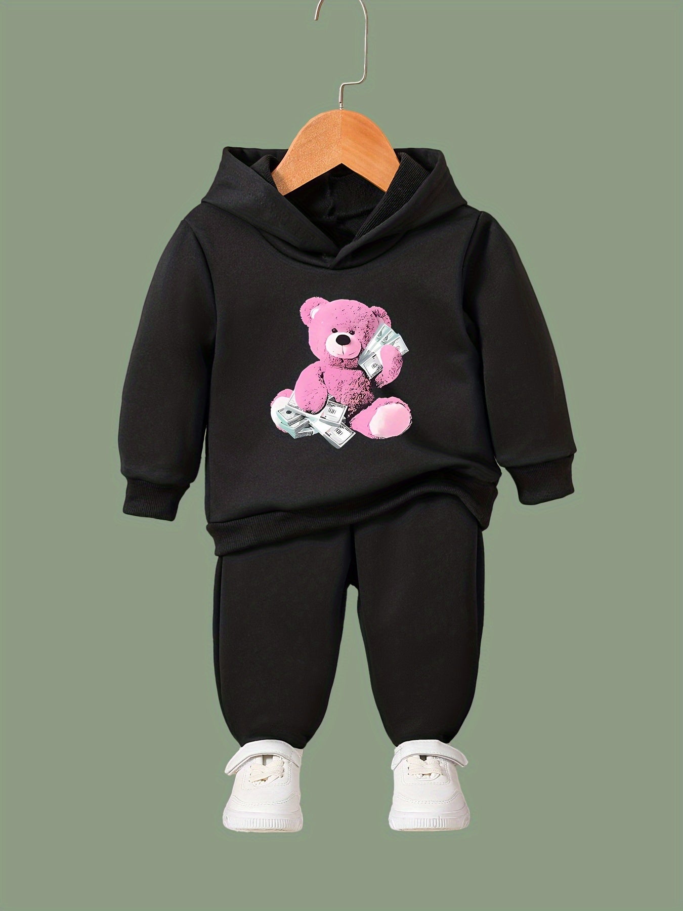 Sweet Bear Print 2pcs Girls Outfits for Sports Spring Fall Outdoor Gift