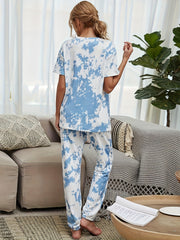 Tie Dye Print Lounge Set Short Sleeve Top & Pants