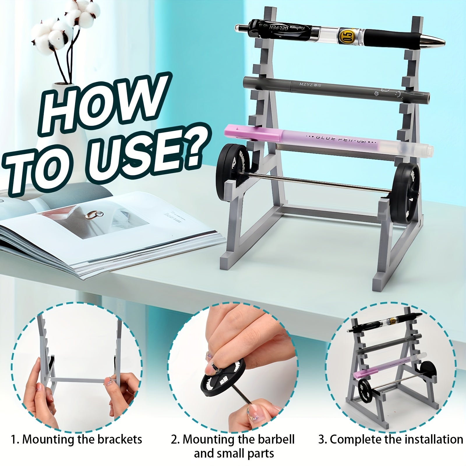 Weightlifting Squat Pen Holder with Barbell Decoration