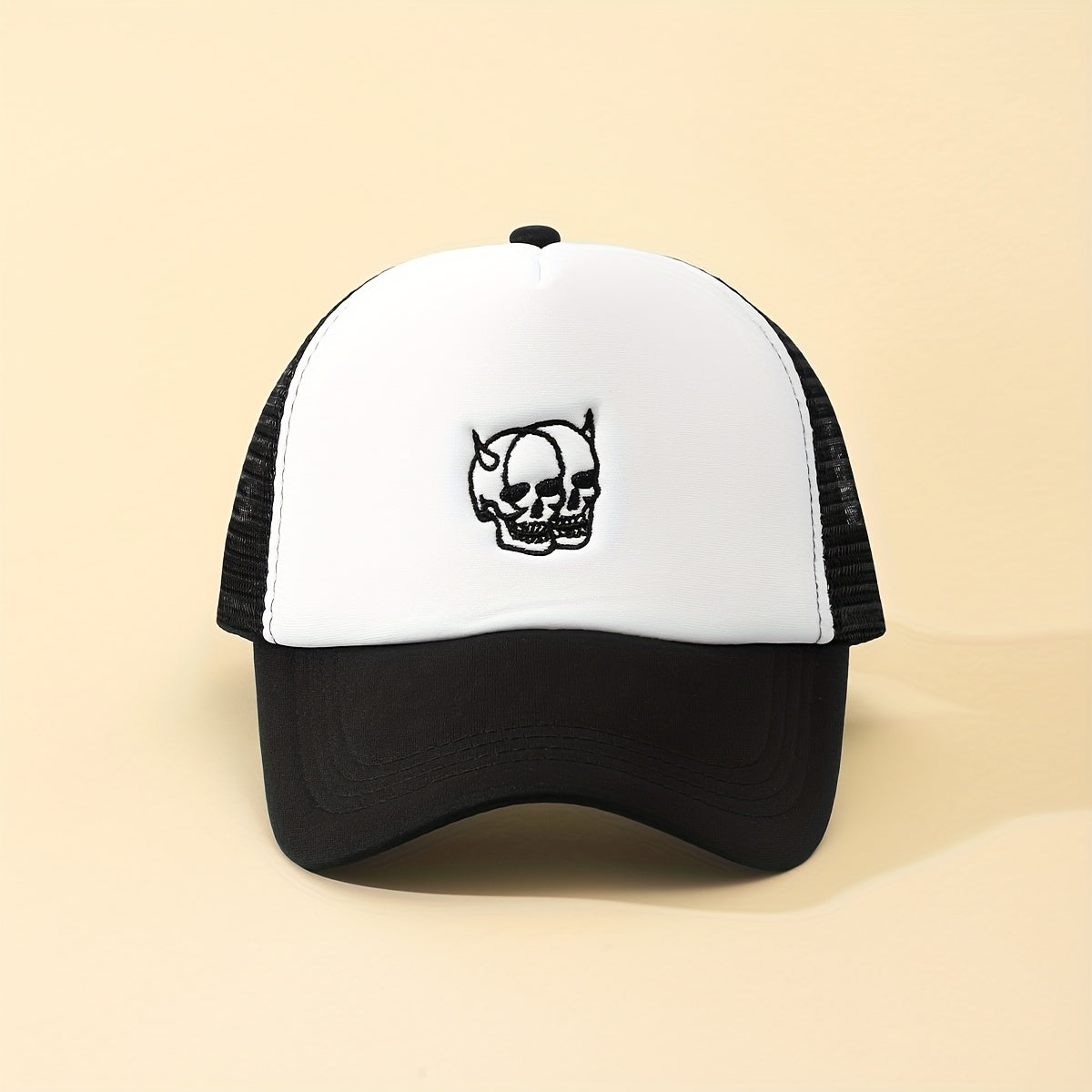 Mens Horned Skull Embroidered Baseball Cap