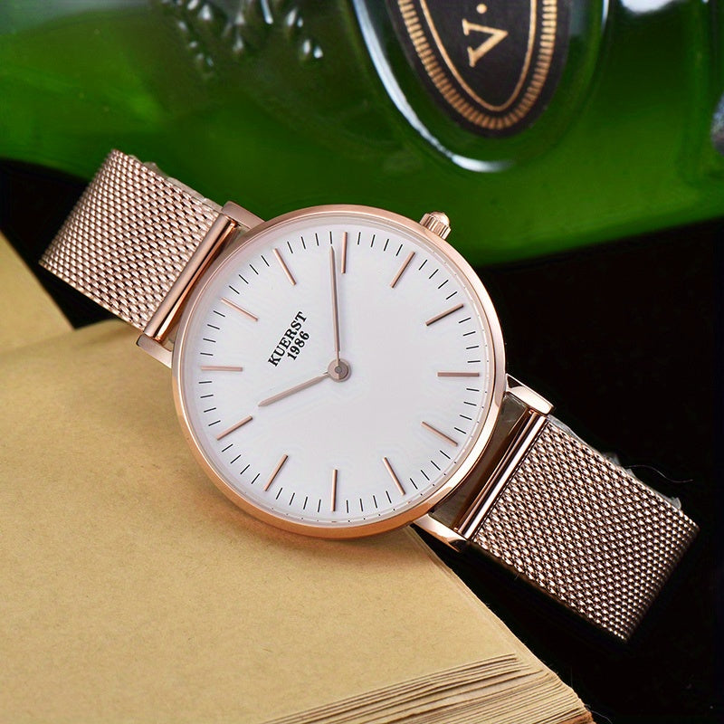 KUERST Mesh Strap Ultra thin Quartz Watch Romantic Love Element Wrist Watch