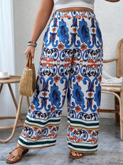  Boho Pants Women's Plus Floral Print Wide Leg Trousers