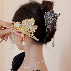 Butterfly Hair Claw Rhinestone Flower Hair Clip with Tassel
