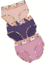 3 Pack Plus Size Floral Print High Waisted Briefs Set