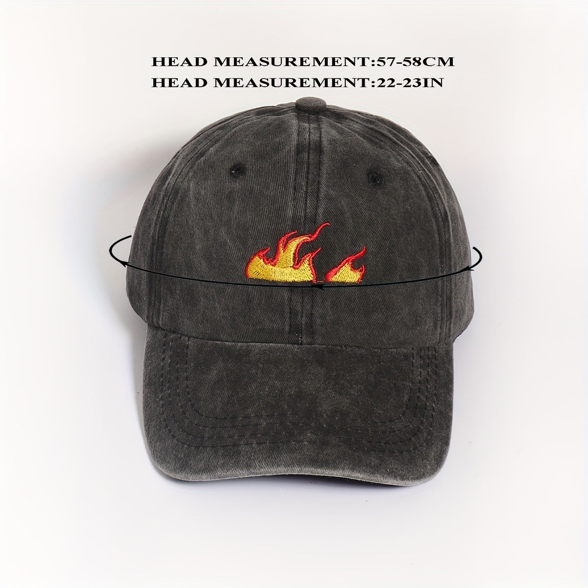 Flame Printed Gray Baseball Cap Distressed Sun Hat