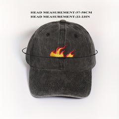 Flame Printed Gray Baseball Cap Distressed Sun Hat