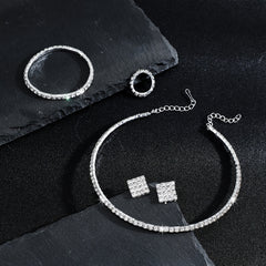 Rhinestone Crystal Jewelry Set: Choker Necklace, Earrings, Bracelet & Ring