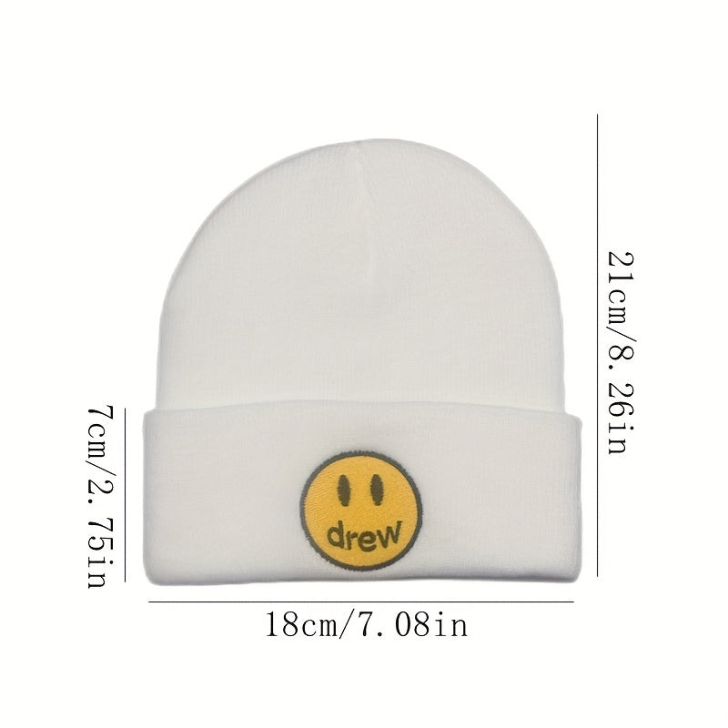 Smiling Face Embroidery Wool Knitted Cold Hat