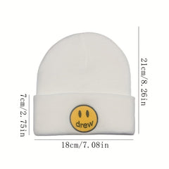 Smiling Face Embroidery Wool Knitted Cold Hat