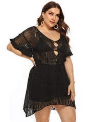  Semi Sheer Cover Up Dress with Mesh Contrast
