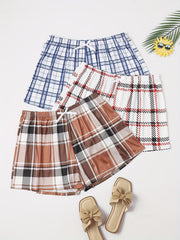  Plaid Print Bow Front Lounge Shorts 3pcs Set