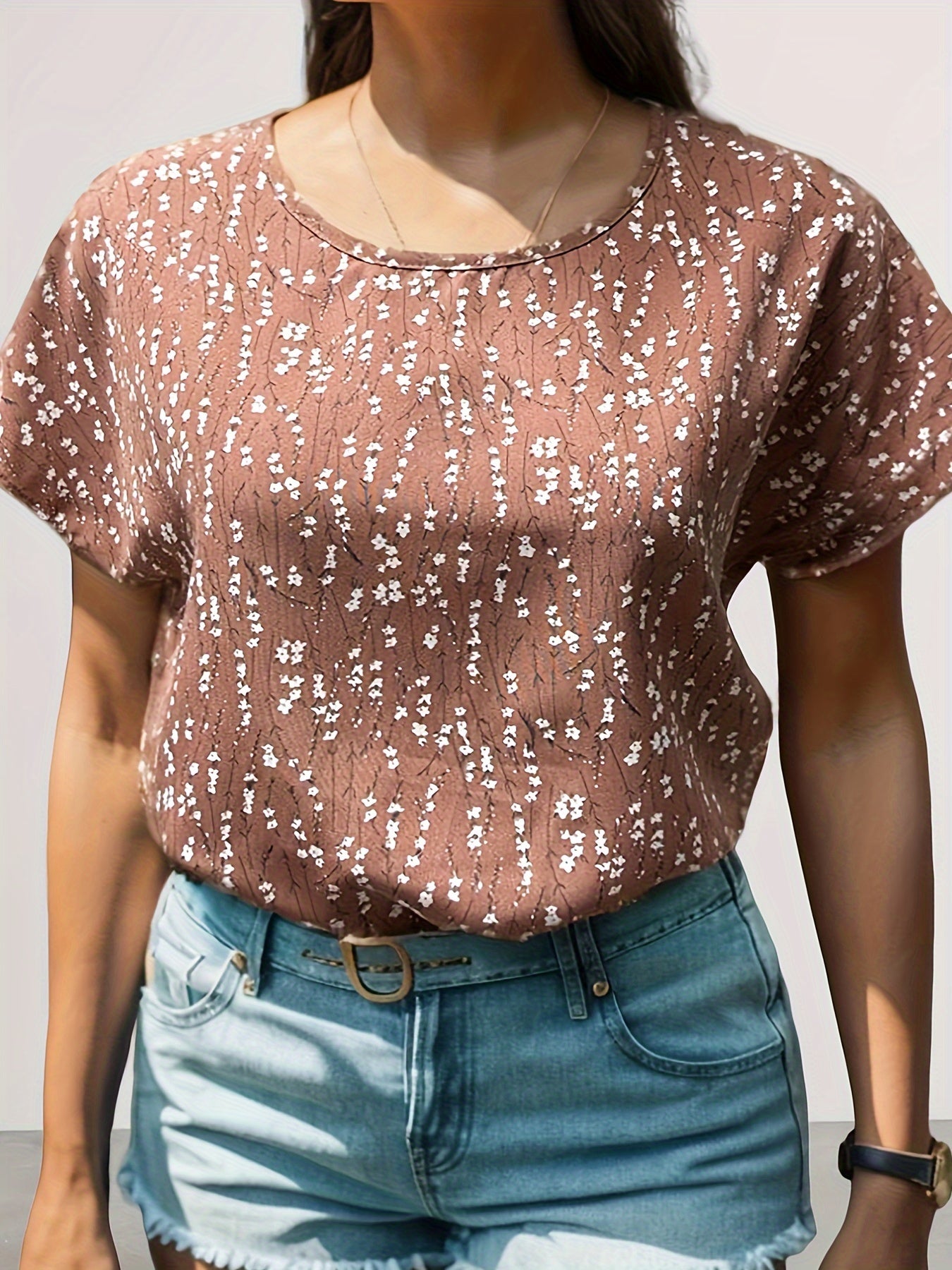  Boho Blouse Women's Floral Batwing Sleeve Round Neck Top