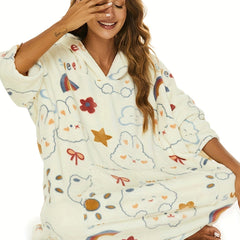  Clouds & Rainbow Print Hooded Loungewear Robe