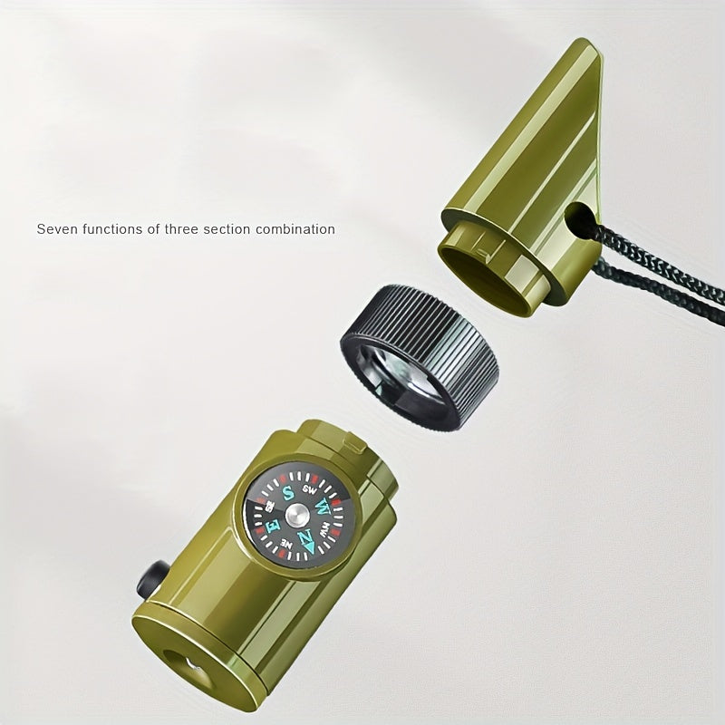 Portable Emergency 7 in 1 Whistle Compass Magnifying Glass Flashlight