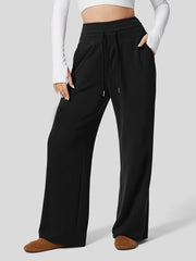 Solid Baggy Wide Leg Casual Pants With Pocket