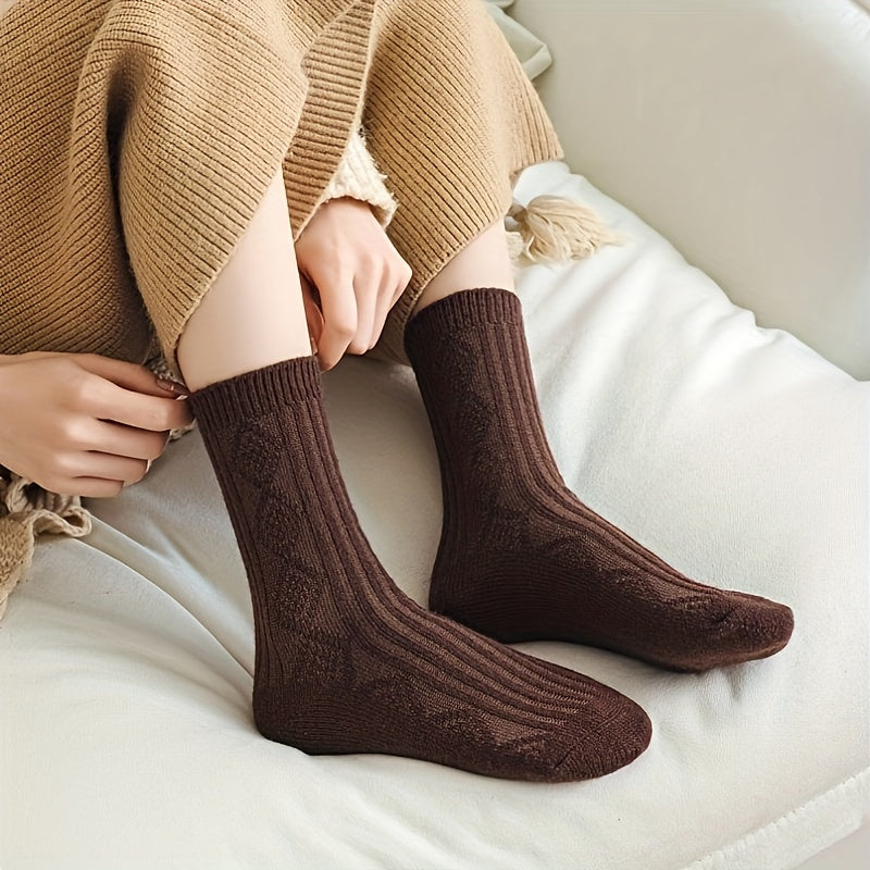 6 Pairs Argyle Solid Socks Mid Tube Women's Stockings