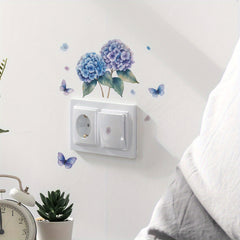 Purple Hydrangea Butterfly Switch Sticker for Bedroom and Living Room Decor