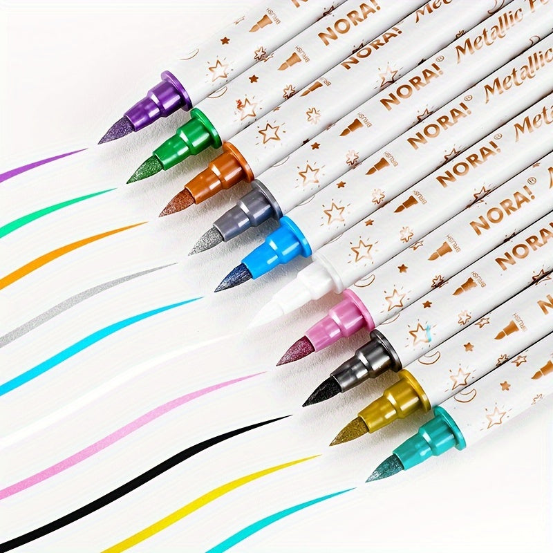 10pcs Dual Tip Glitter Pens Set - Ideal for DIY Journals & Artwork