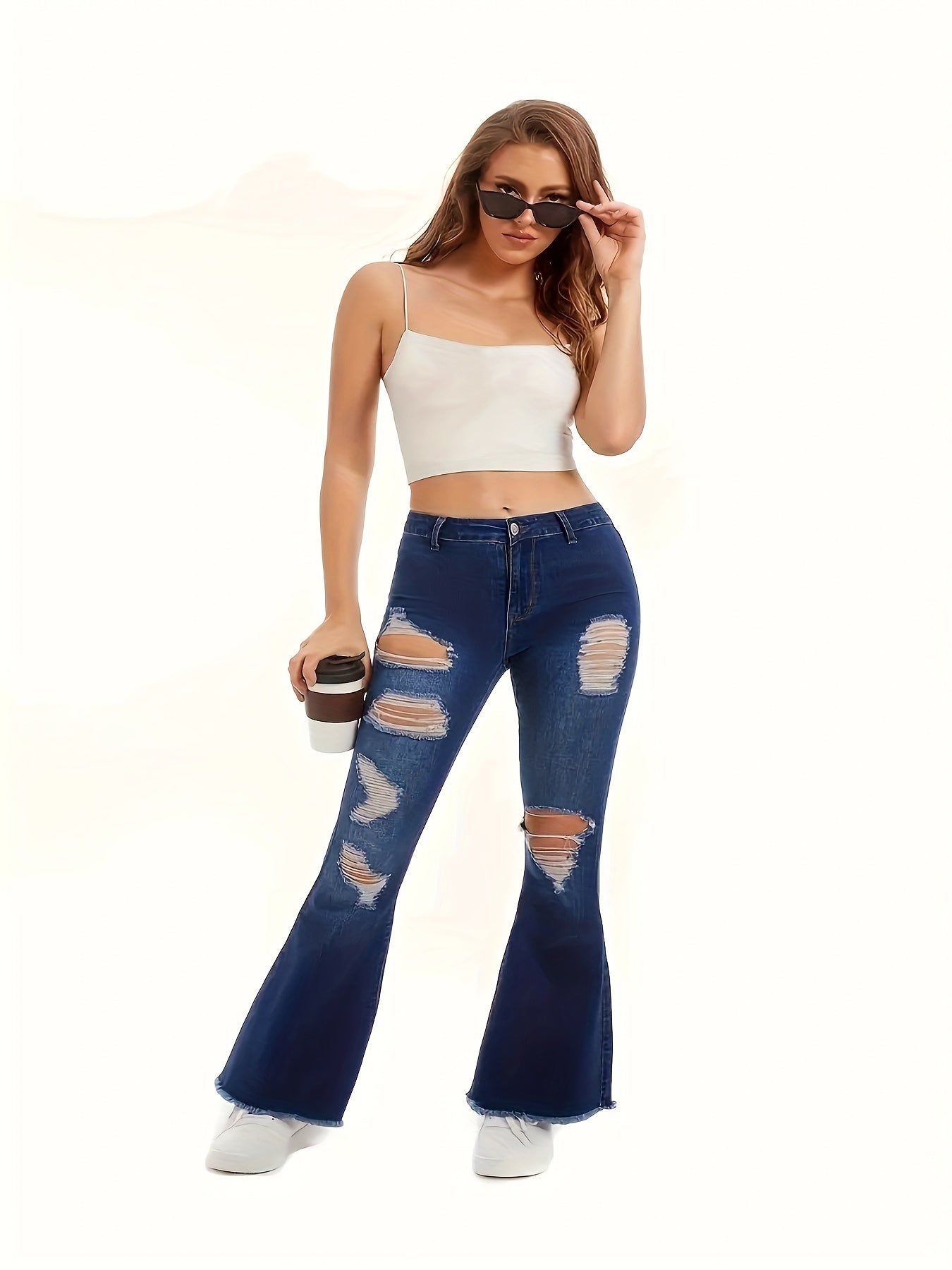  Ripped High Rise High Stretch Flared Leg Jeans