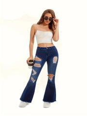  Ripped High Rise High Stretch Flared Leg Jeans