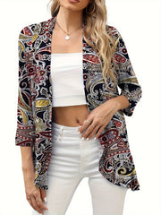  Paisley Print Ruffle Trim Cardigan