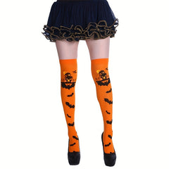 Bat Print Thigh High Socks Halloween Over The Knee Stockings