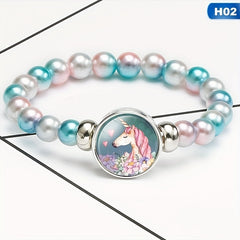 12 Rainbow Unicorn Glass Beads Bracelets for Girls Party