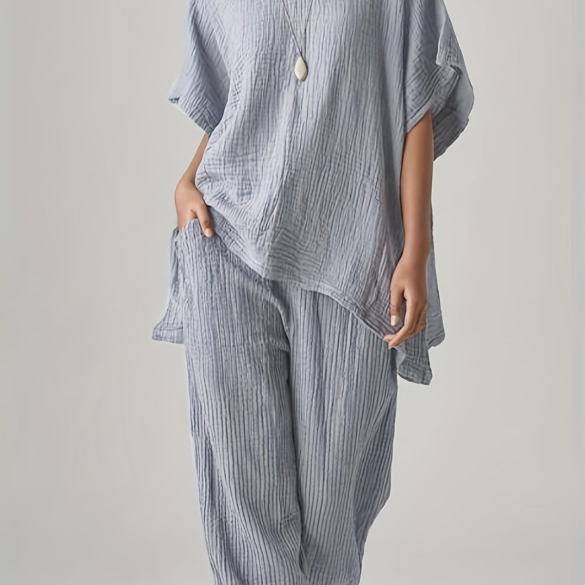  Solid Top & Wide Leg Pants 2 Piece Set