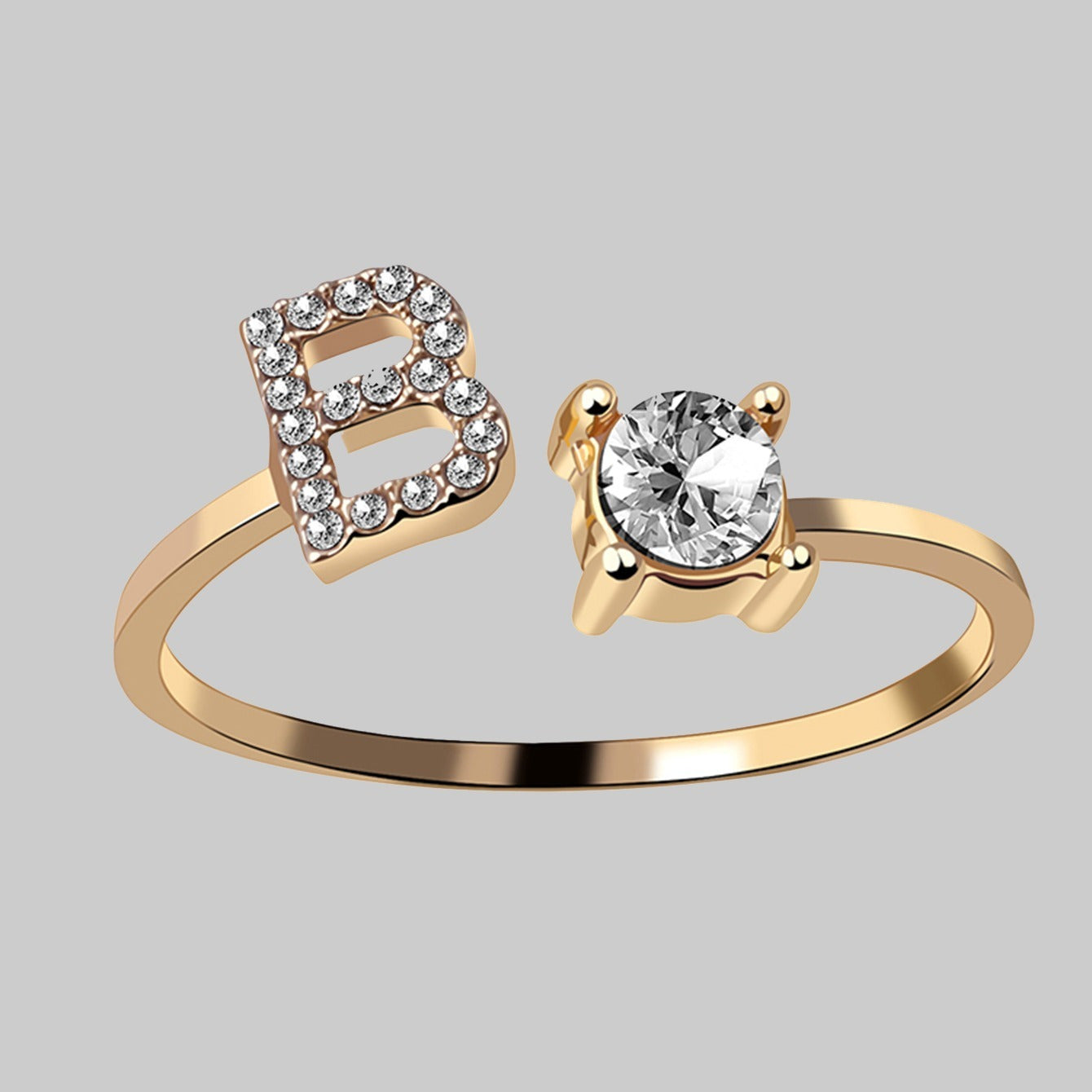 26 Letters Zircon Studded Adjustable Rings Jewelry