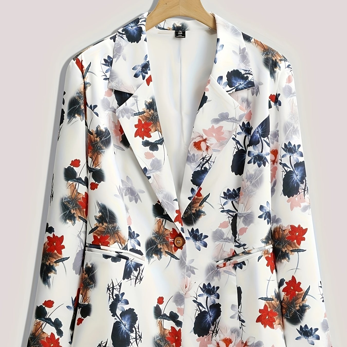  Floral Print Long Sleeve Slim Fit Blazer With Pockets
